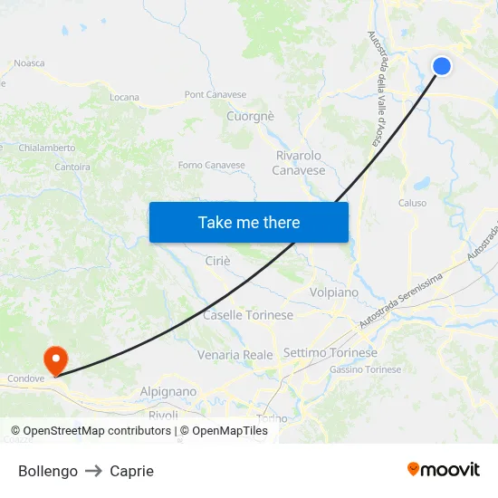 Bollengo to Caprie map