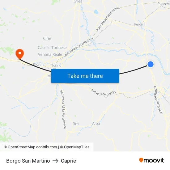 Borgo San Martino to Caprie map