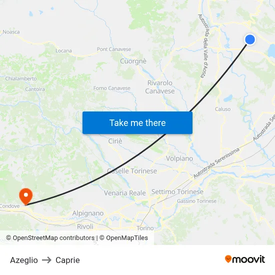 Azeglio to Caprie map