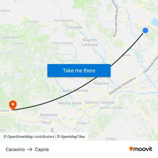 Caravino to Caprie map
