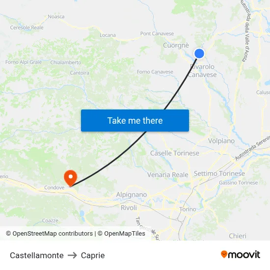 Castellamonte to Caprie map