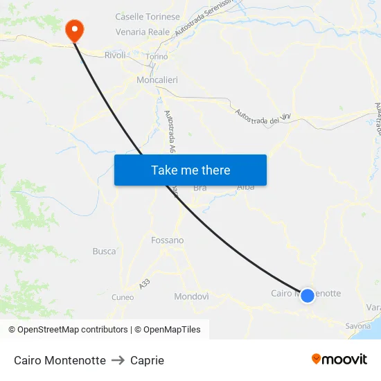 Cairo Montenotte to Caprie map