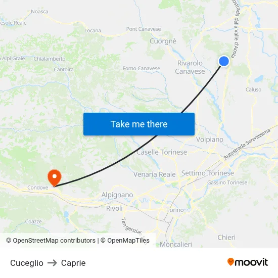 Cuceglio to Caprie map