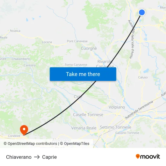 Chiaverano to Caprie map