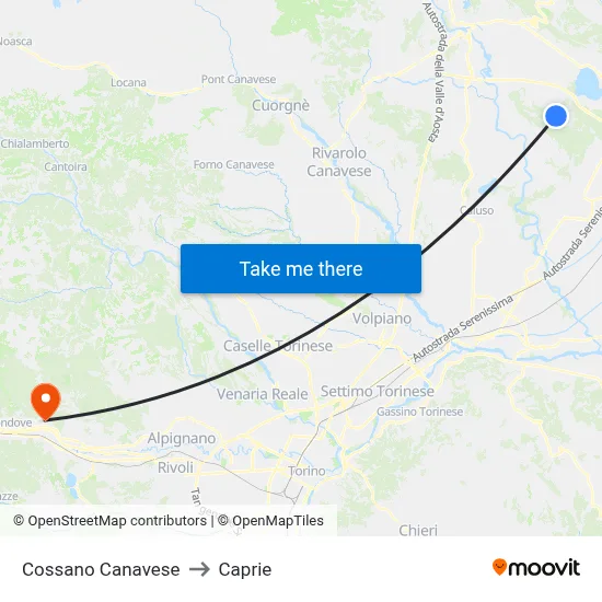 Cossano Canavese to Caprie map