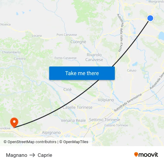 Magnano to Caprie map