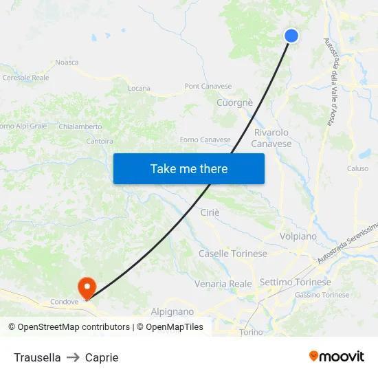 Trausella to Caprie map