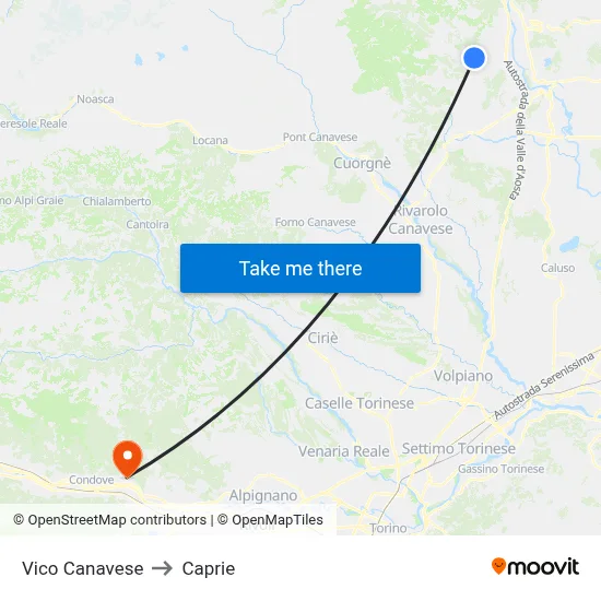 Vico Canavese to Caprie map