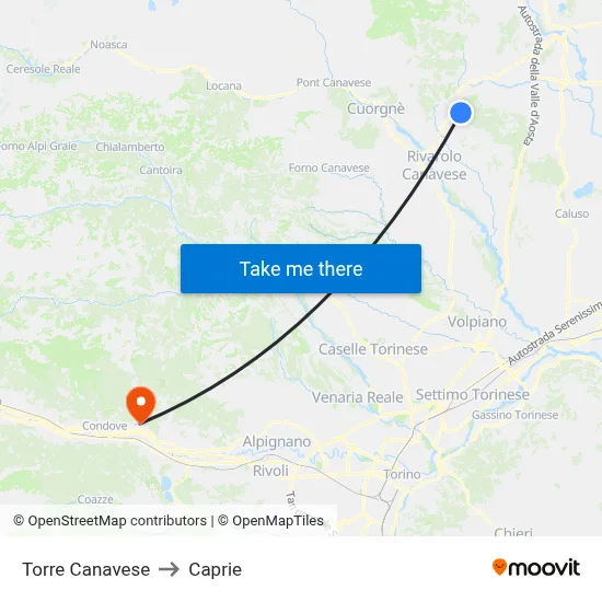 Torre Canavese to Caprie map