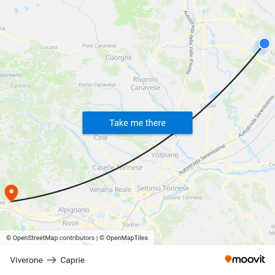 Viverone to Caprie map