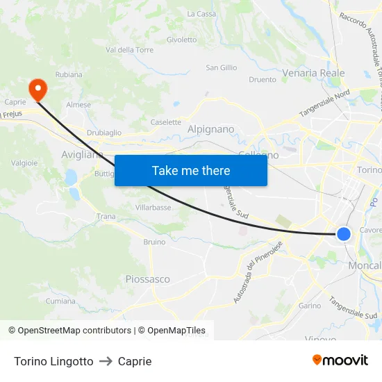 Turin Lingotto to Caprie map