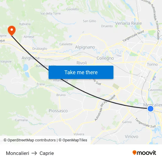 Moncalieri to Caprie map