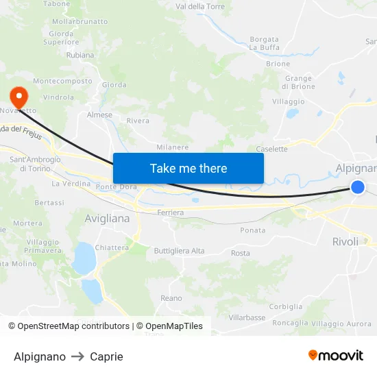 Alpignano to Caprie map