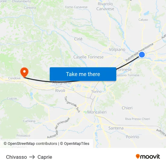Chivasso to Caprie map