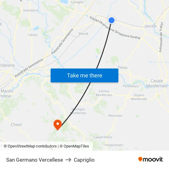 San Germano Vercellese to Capriglio map