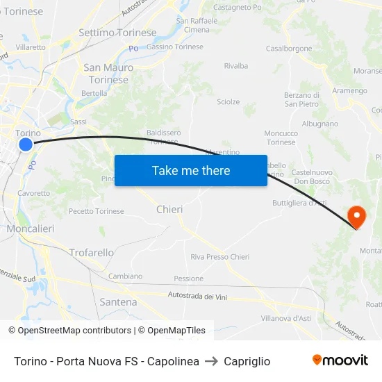 Torino - Porta Nuova FS - Capolinea to Capriglio map