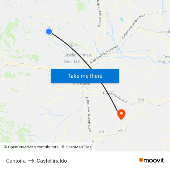 Cantoira to Castellinaldo map