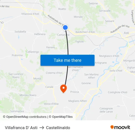 Villafranca D' Asti to Castellinaldo map