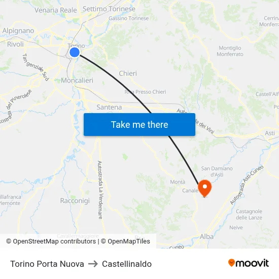 Turin Porta Nuova to Castellinaldo map
