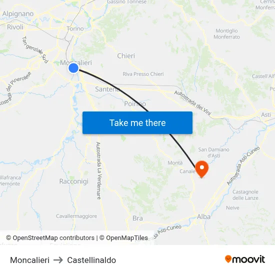 Moncalieri to Castellinaldo map