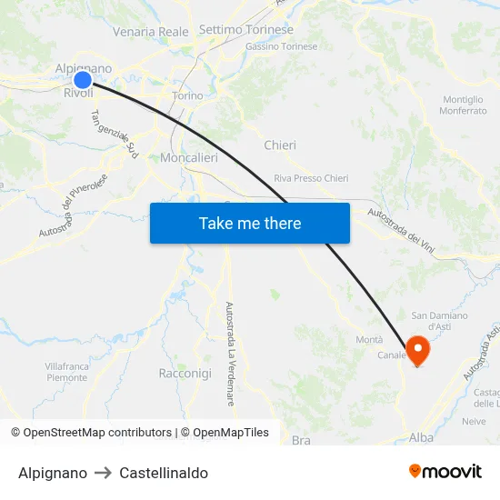 Alpignano to Castellinaldo map