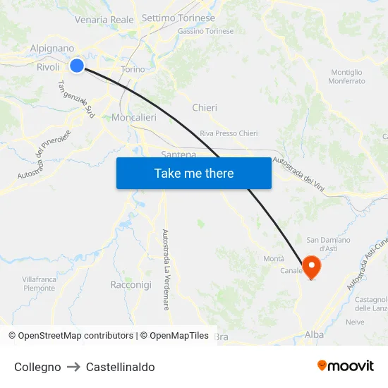 Collegno to Castellinaldo map