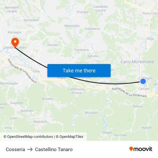 Cosseria to Castellino Tanaro map