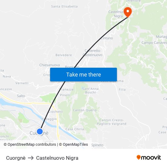 Cuorgnè to Castelnuovo Nigra map