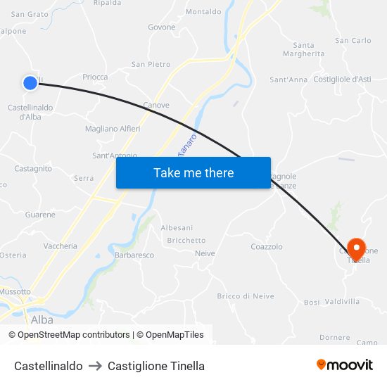 Castellinaldo to Castiglione Tinella map