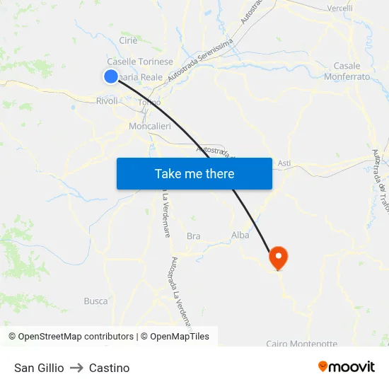 San Gillio to Castino map
