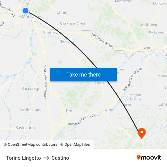 Turin Lingotto to Castino map