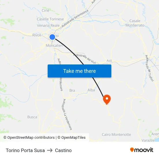 Turin Porta Susa to Castino map