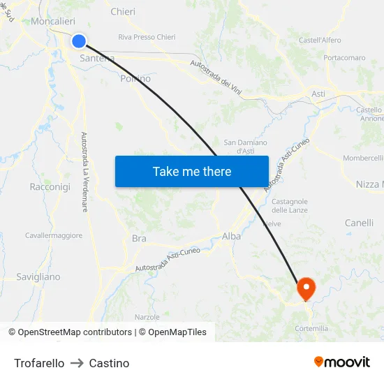 Trofarello to Castino map