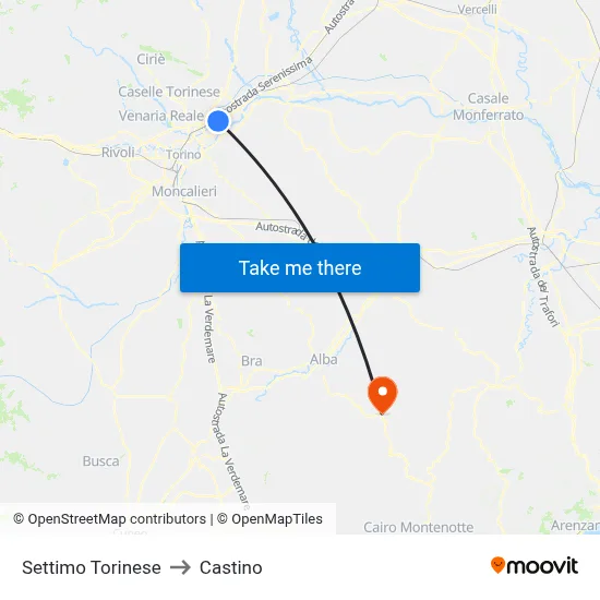 Settimo Torinese to Castino map