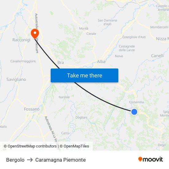 Bergolo to Caramagna Piemonte map
