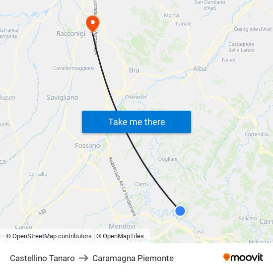 Castellino Tanaro to Caramagna Piemonte map