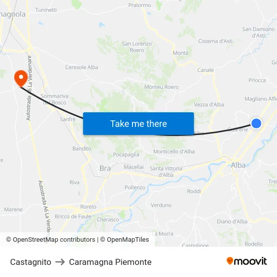 Castagnito to Caramagna Piemonte map