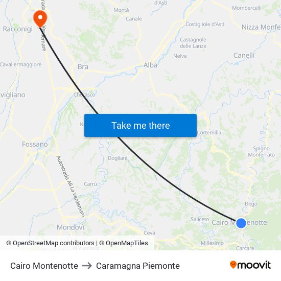 Cairo Montenotte to Caramagna Piemonte map