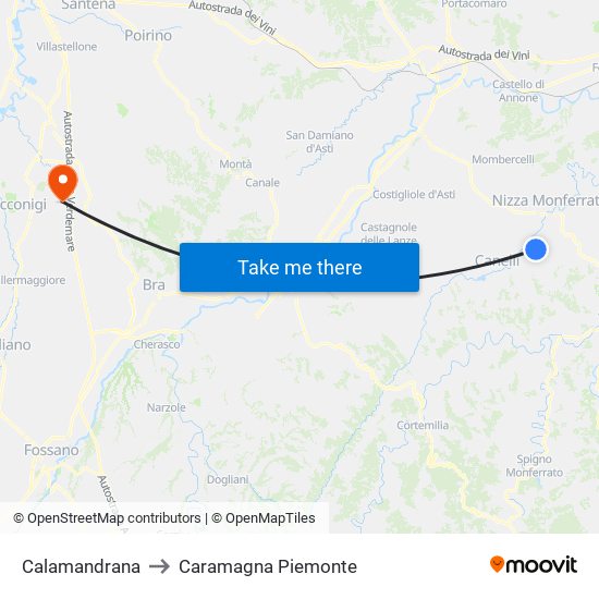 Calamandrana to Caramagna Piemonte map