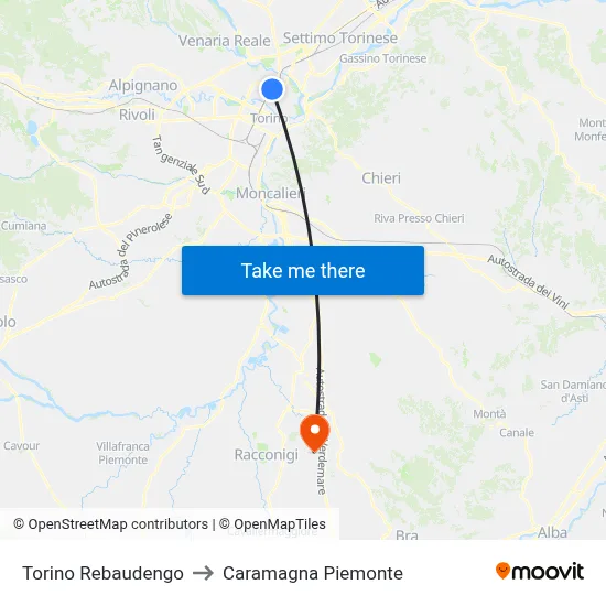 Turin Rebaudengo to Caramagna Piemonte map