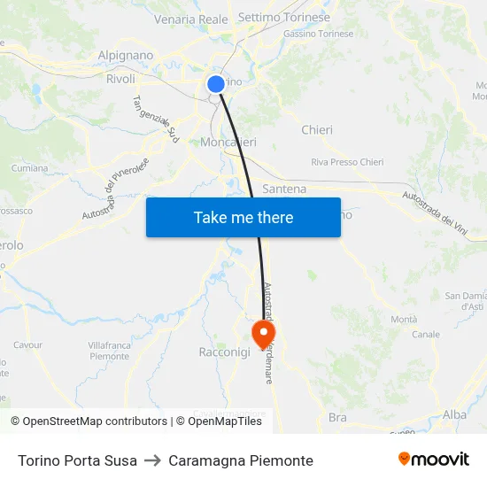 Turin Porta Susa to Caramagna Piemonte map