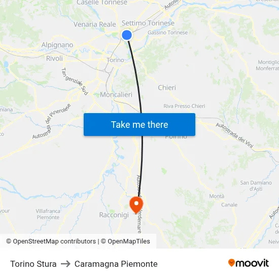 Turin Stura to Caramagna Piemonte map