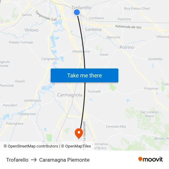 Trofarello to Caramagna Piemonte map