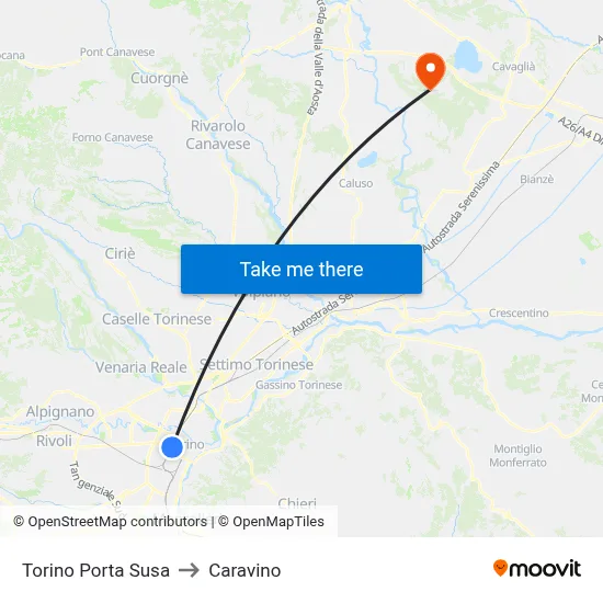 Turin Porta Susa to Caravino map