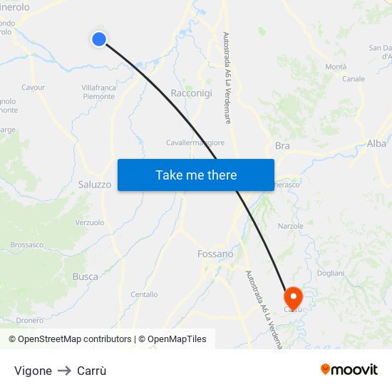 Vigone to Carrù map