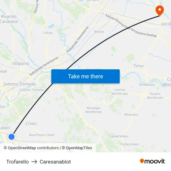 Trofarello to Caresanablot map