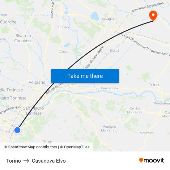 Torino to Casanova Elvo map