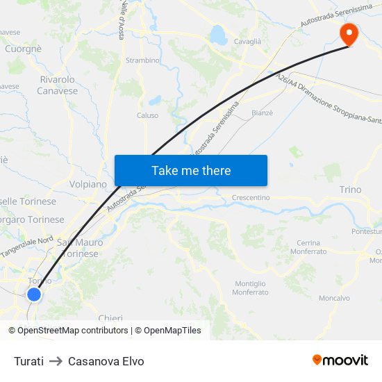 Turati to Casanova Elvo map