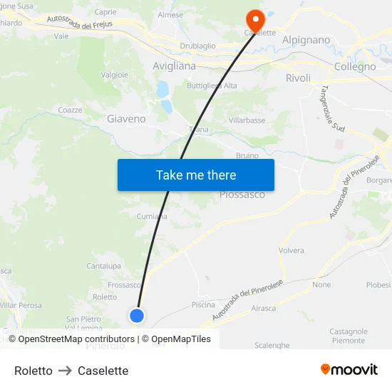 Roletto to Caselette map