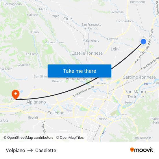 Volpiano to Caselette map